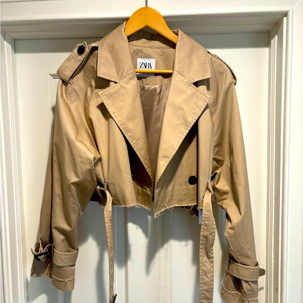 Zara Frayed Cropped Trench - Size L